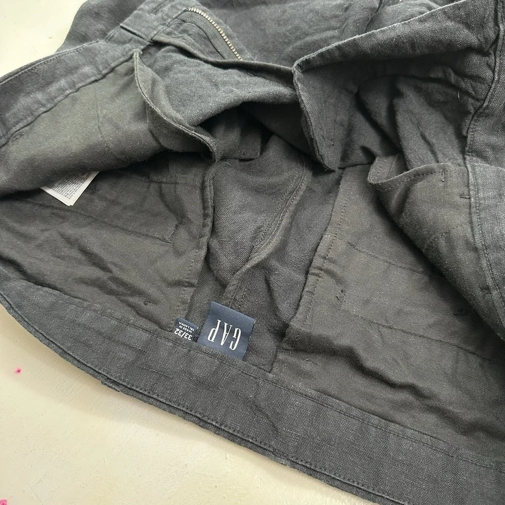 GAP Thick Linen Cotton Pants Men 33x32 Black Slim Leg Trousers Chino Tapered